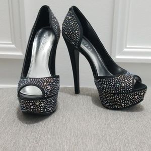 BAKERS Rhinestone Peep Toe Heels Size 7